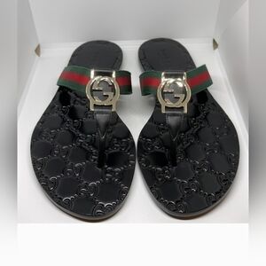 GUCCI CLASSY BLACK FLAT SANDALS WOMEN SIZE 11